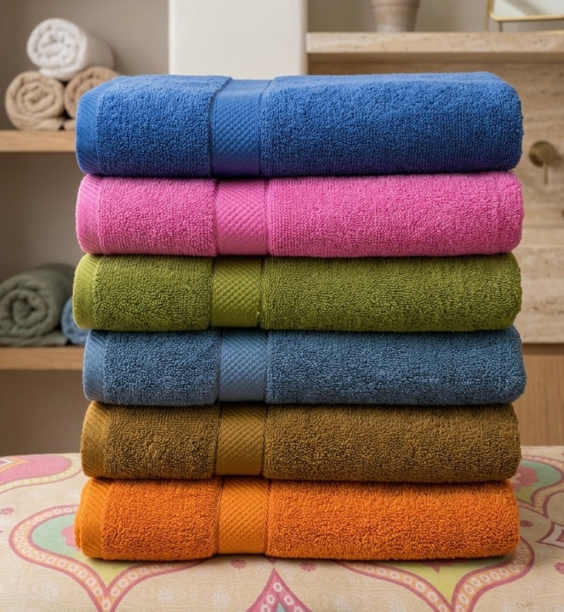 Pack of 6 Premium Export Quality Bath Towel 100% Cotton | High Absorbent (27x52 inches)